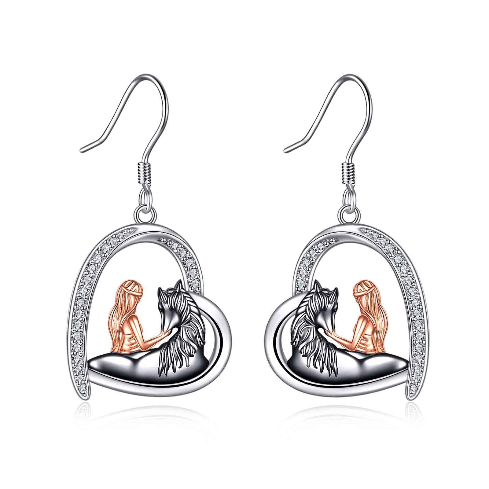 Pferd Ohrringe Mädchen Herz Tropfen Ohrringe 925 Sterling Silber Schmuck Geschenk für Damen Freund