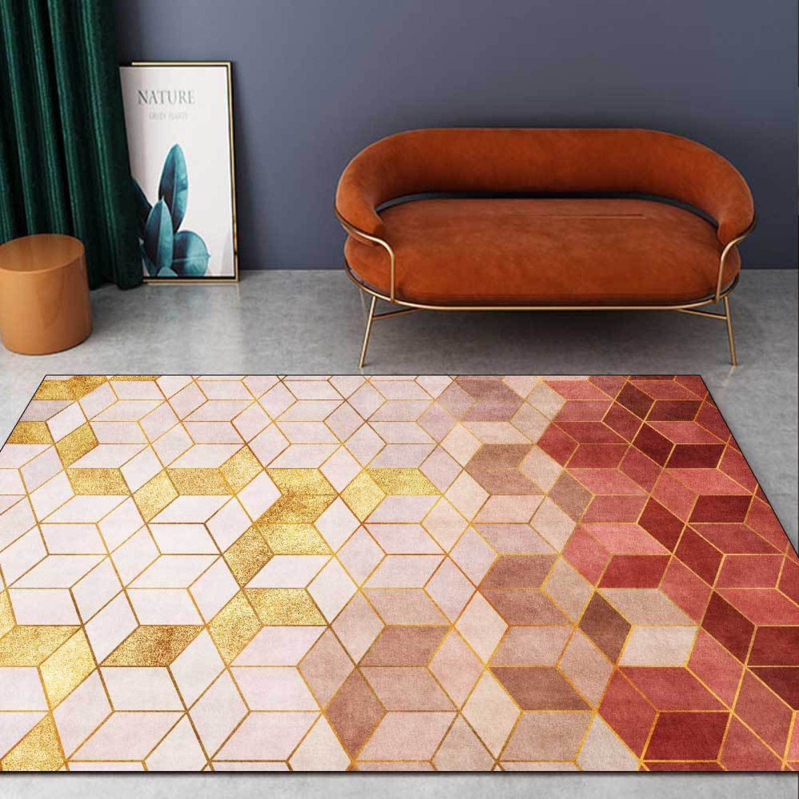 Tapis grand salon poil ras facile à nettoyer et sécurisé contre les glissades