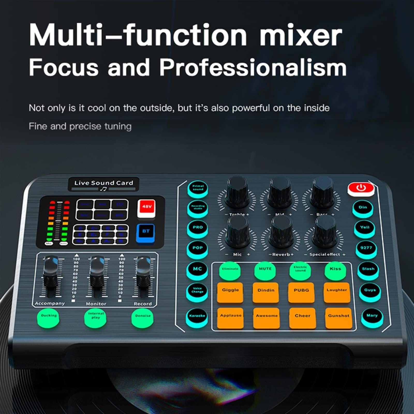 Mezclador de Audio Profesional, Tarjeta de Sonido en Vivo con LED de Metal, Mezclador Externo inalámbrico Compatible con Bluetooth para transmisión en Vivo