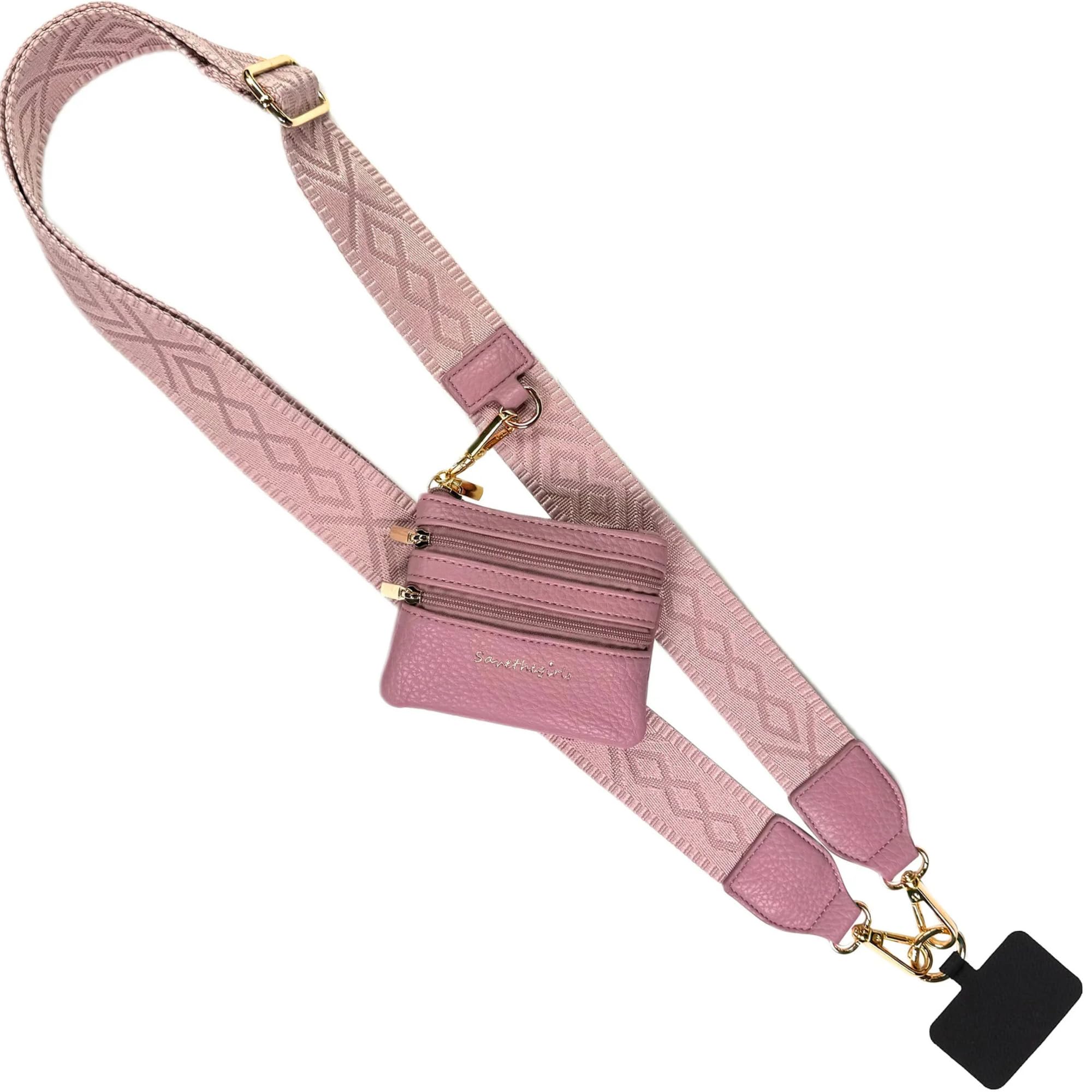 Save the Girls Original Clip and Go Phone Strap Pattern - Crossbody Phone Strap Chain with Zipper Wallet Pouch