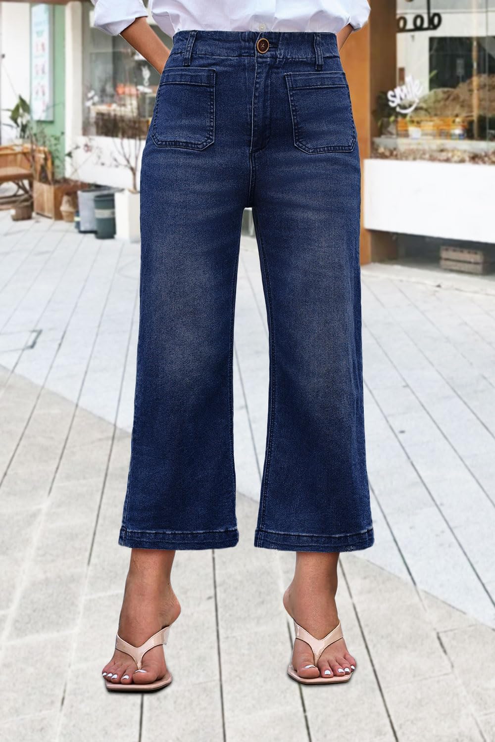 Wide Leg Jeans for Women High Waist Baggy Stretchy Flared Jeans Trendy Cropped Denim Jeans Pants with Pocket - Image 3