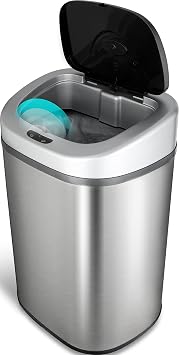 NINESTARS DZT-80-4 Automatic Touchless Motion Sensor Oval Trash Can, 21 Gal. 80 L., Stainless Steel