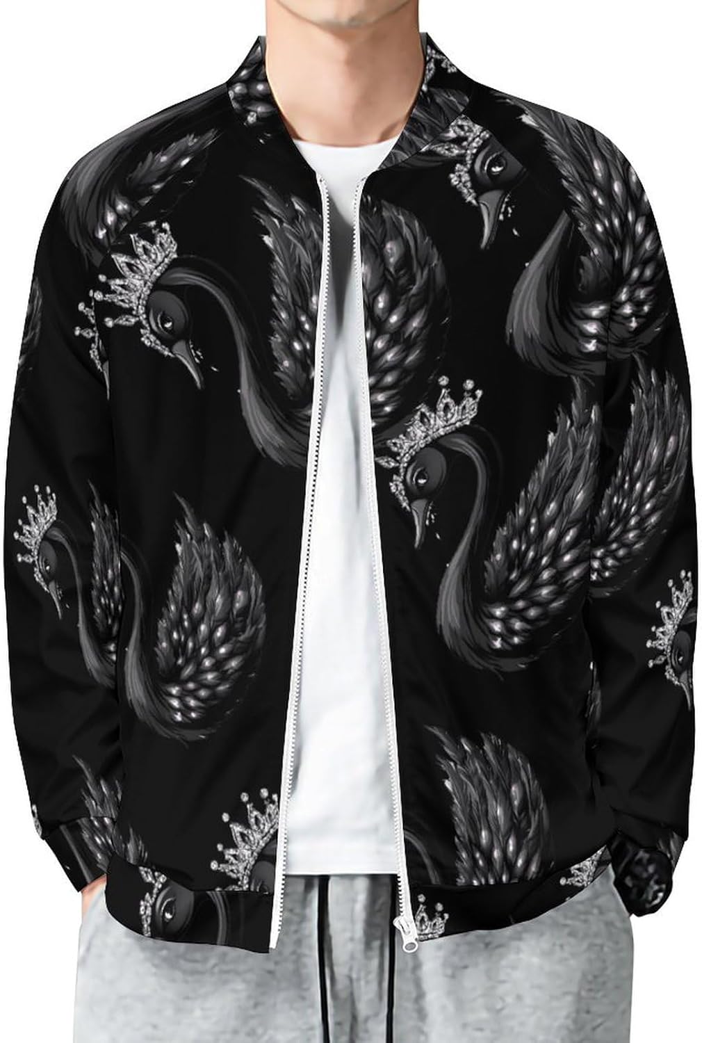 Swan Men's Zip Up Sweatshirt Casual Sweater Jackets Long Sleeve Tops Lightweight Coat