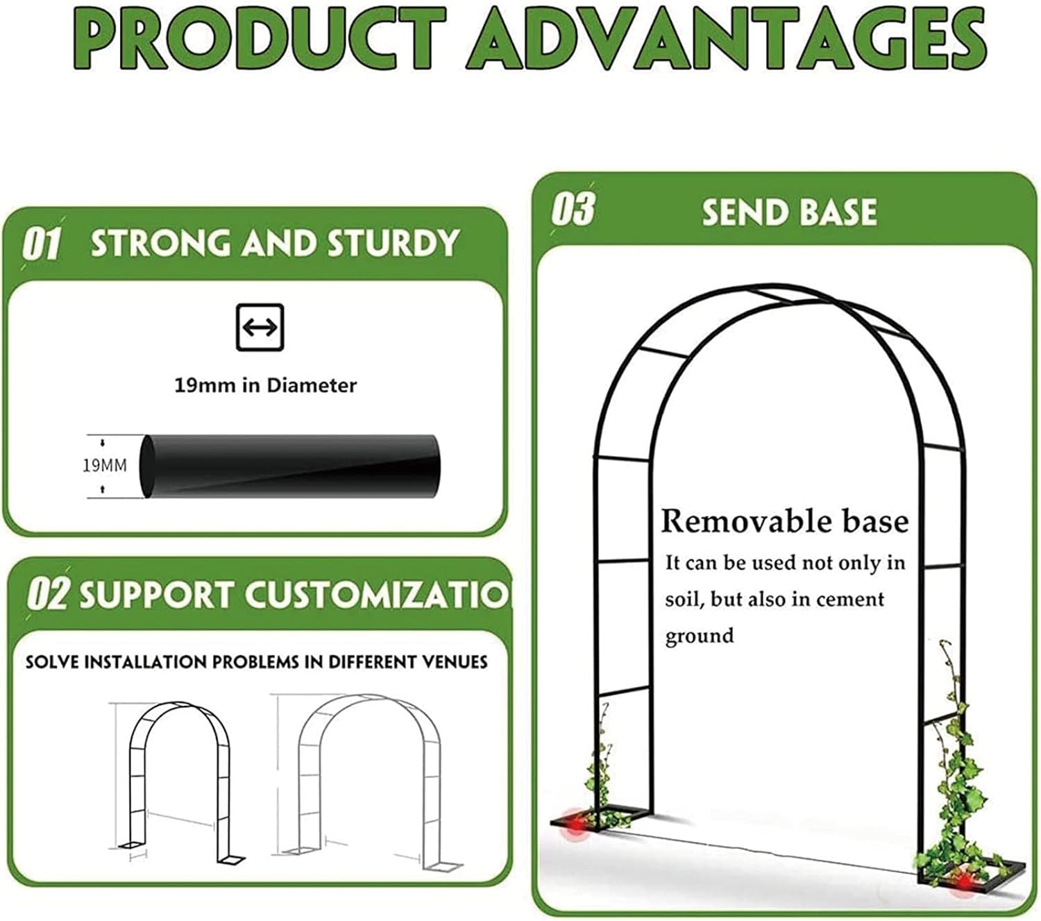 Large Garden Arch, Metal Pergola Arbor Climbing Plants with Support Feet Base Rose Arches Arbor Flower Stand, Wedding Arch for Roses Climbing Plants Support,White,300 x 220 cm