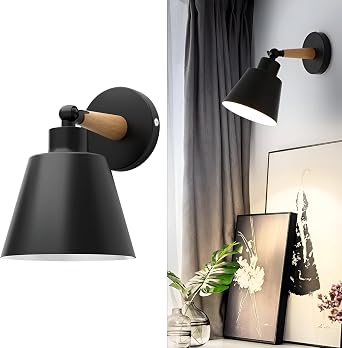 DC VOLTAGE Wall Lights Indoor, Vintage Wood Lamp Black Brown,E27 Sconce Lights Industrial Wall Mounted Lights Fittings Rustic Lighting Fixtures for Living Room Bedrooms Hallway Stair [Energy Class A]