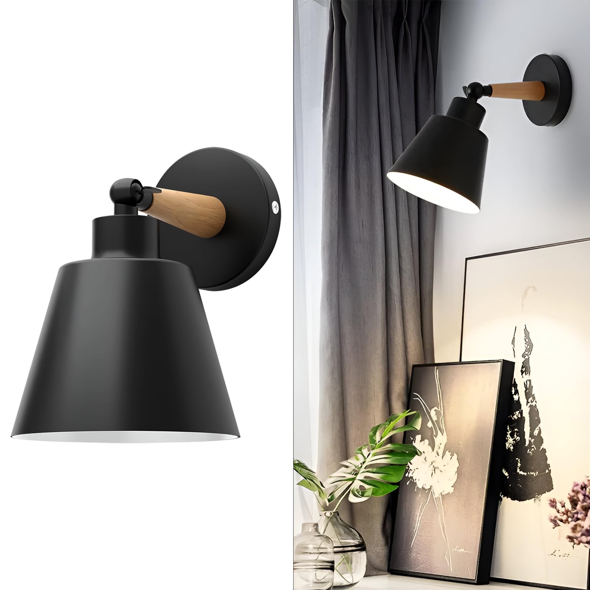 DC VOLTAGE Wall Lights Indoor, Vintage Wood Lamp Black Brown,E27 Sconce Lights Industrial Wall Mounted Lights Fittings Rustic Lighting Fixtures for Living Room Bedrooms Hallway Stair — image 1