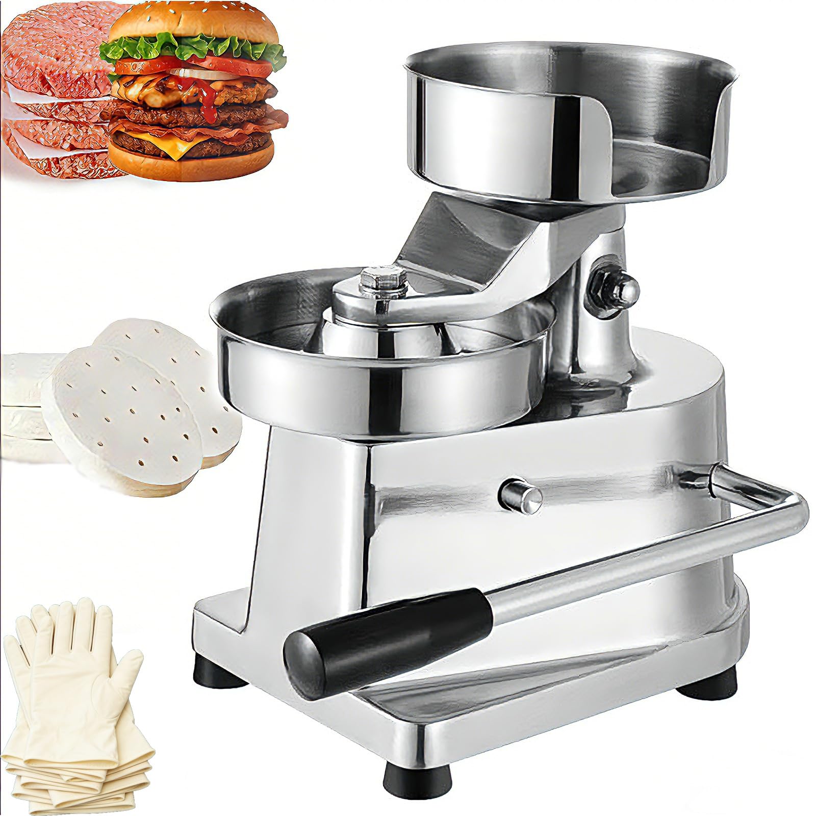 Burger Patty Maker - Komercyjna prasa do hamburgerów ze stali nierdzewnej z antypoślizgowym uchwytem do doskonałych pasztecików mięsnych