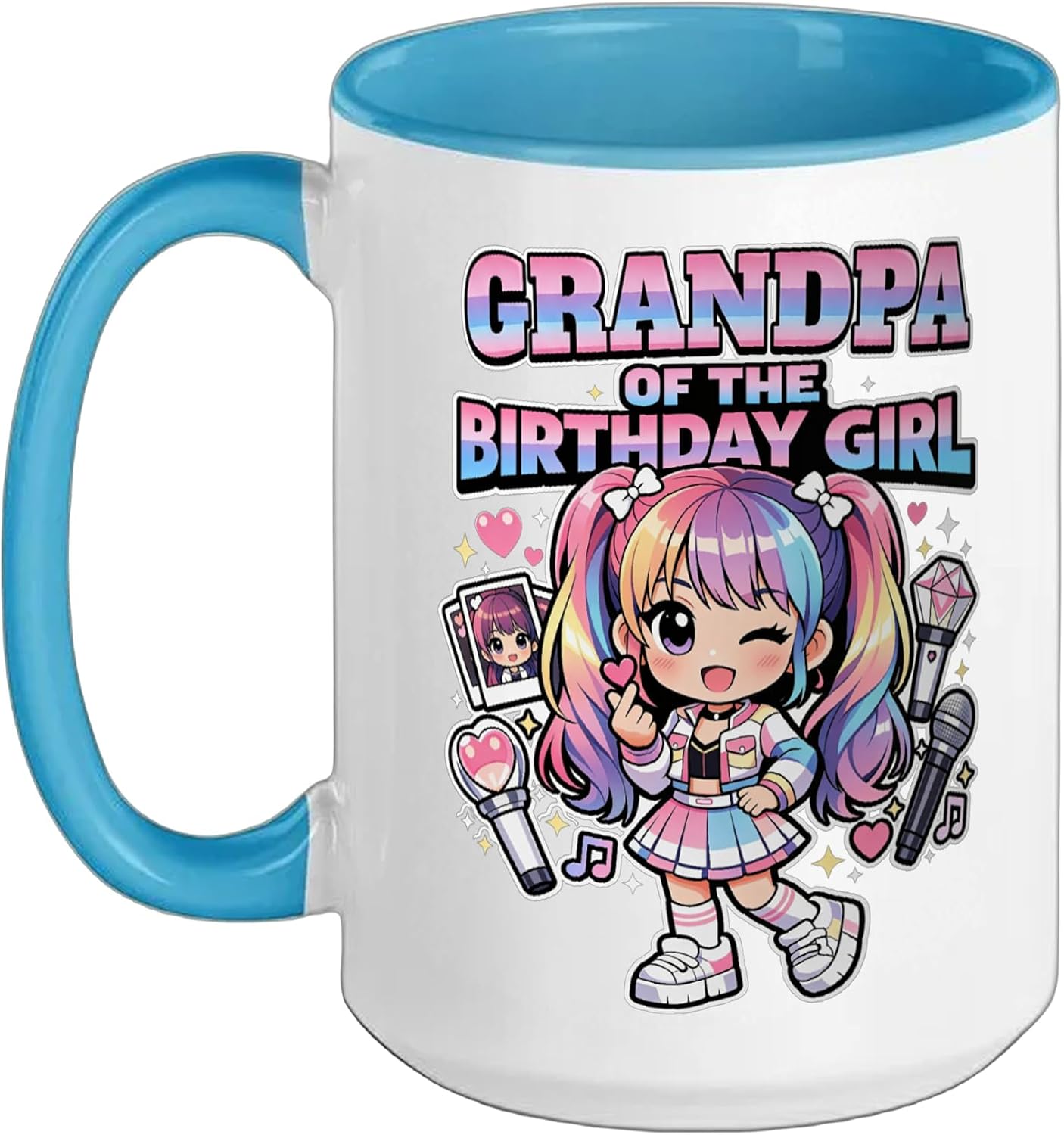 Grandpa of Birthday Girl Korean Popular Music K-pop Lovers Ceramic Mug, Blue/White, 15oz