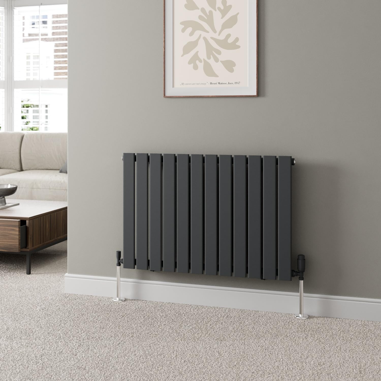 DuraTherm® 600 x 908mm Anthracite Grey Horizontal Designer Radiator Single Column Flat Panel Modern Central Heating Panels Bathroom Radiators — image 1