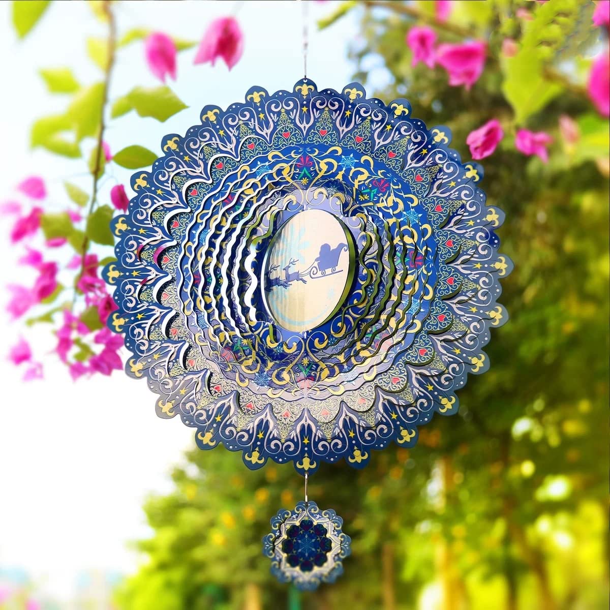 Girandole a vento in acciaio inox a forma di cuore, per interni ed esterni, giardino, 3D, sculture a vento in metallo da appendere, sculture e filatori per giardino, cortile, balcone, decorazione