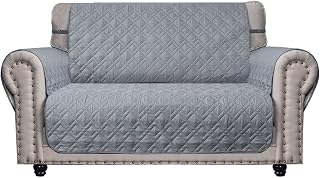Ameritex Loveseat Cover Water-Resistant Quilted Furniture Protector with Back Nonslip Paws Slipcover for Dogs, Kids, Pets Loveseat Slipcover Stay in Place for Leather (54", Light Grey)
