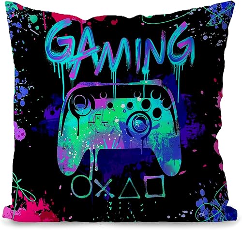 Fundas de almohada para videojuegos, fundas de almohada de 18 x 18 pulgadas, decoración de habitación de jugadores para niños, decoración de sala de