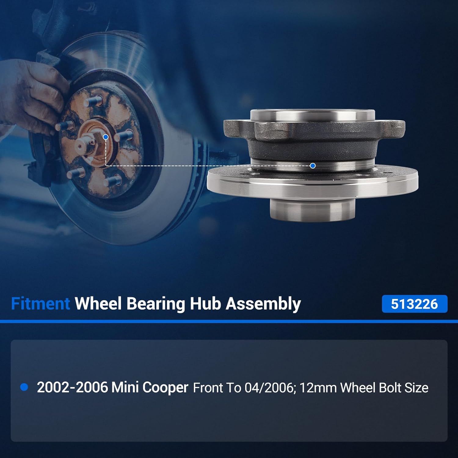 Autoround 513226 Front Wheel Hub and Bearing Assembly Replacement for 2002-2006 Mini Cooper w/ABS