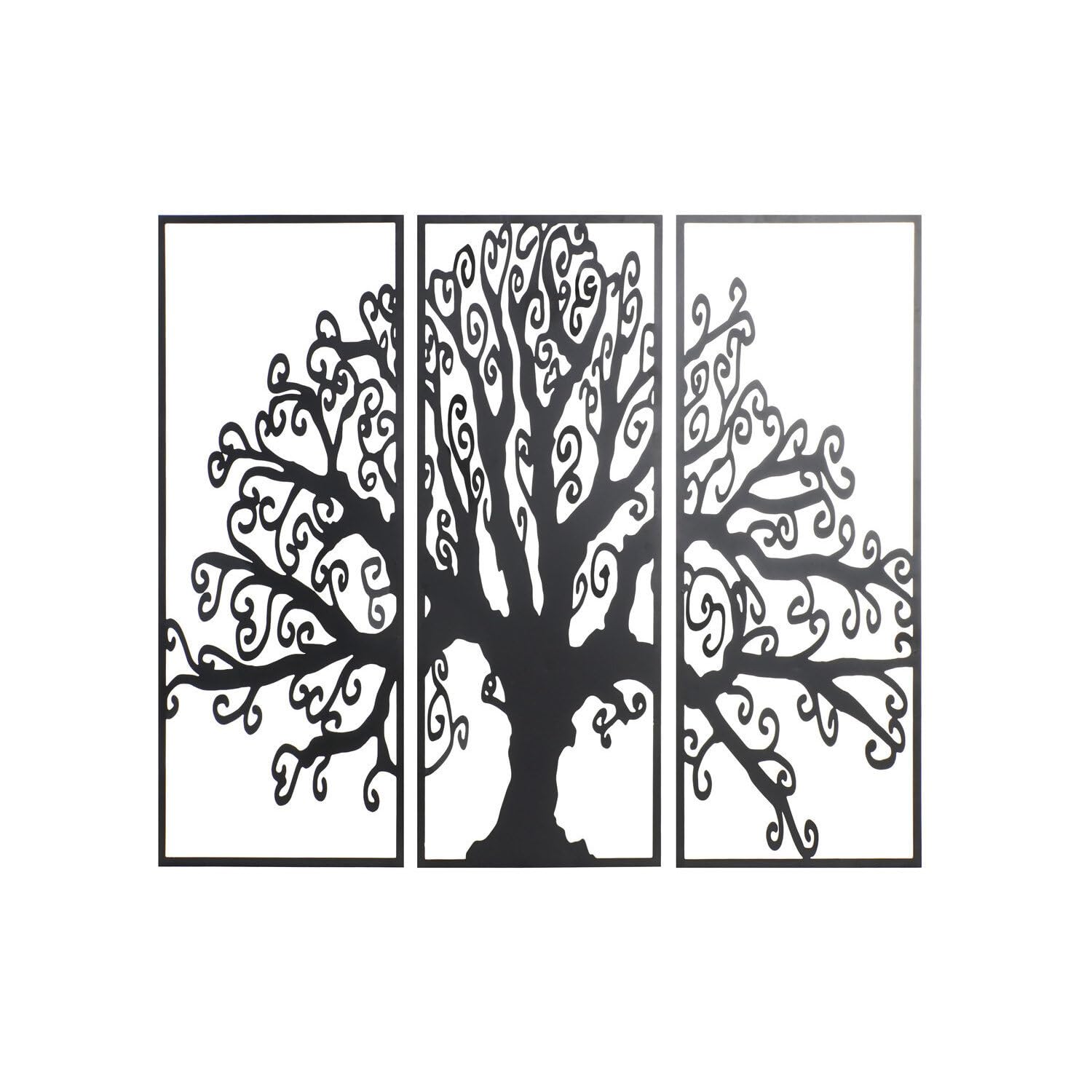 Décoration murale arbre en métal : set de 3 panneaux design 105x91 cm pour un salon élégant