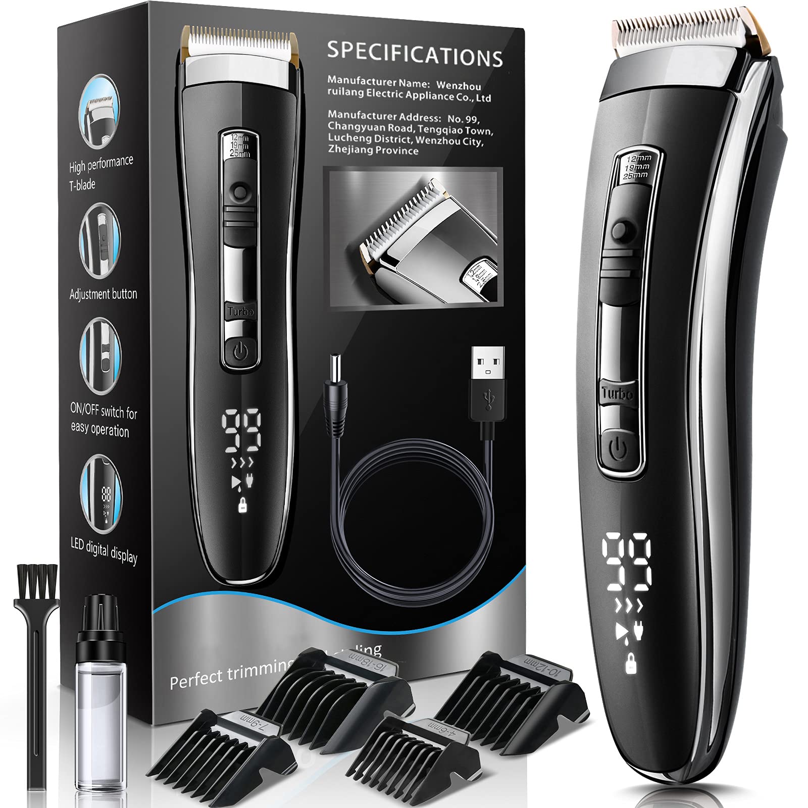 Hair Trimmer for Men, Professional Hair Clippers Cordless, Adjustable Frequency, USB Rechargeable, Electric Trimmer with LCD Screen, Haircut Clippers Grooming Kit