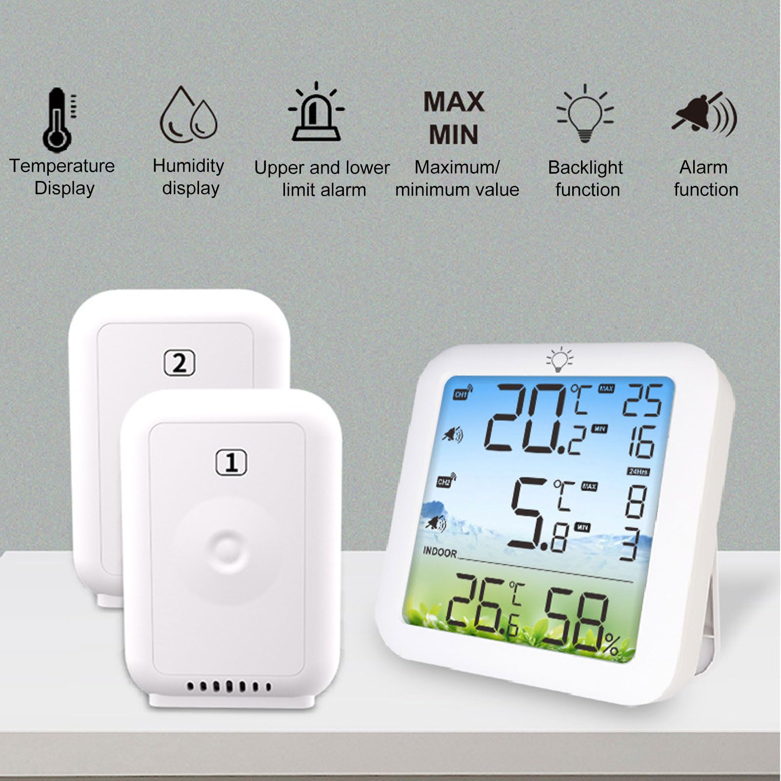 generico termometro digitale wireless igrometro con portata di 100 m per frigorifero e congelatore, interno ed esterno, ampio display LCD, sensore di temperatura wireless