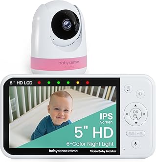 Prisma Baby Monitor with Camera and Audio, 5” HD Video Baby Monitor, 6-Color Night Light, Split Screen, Baby Sound Machine with White Noise & Lullabies, Secure No WiFi