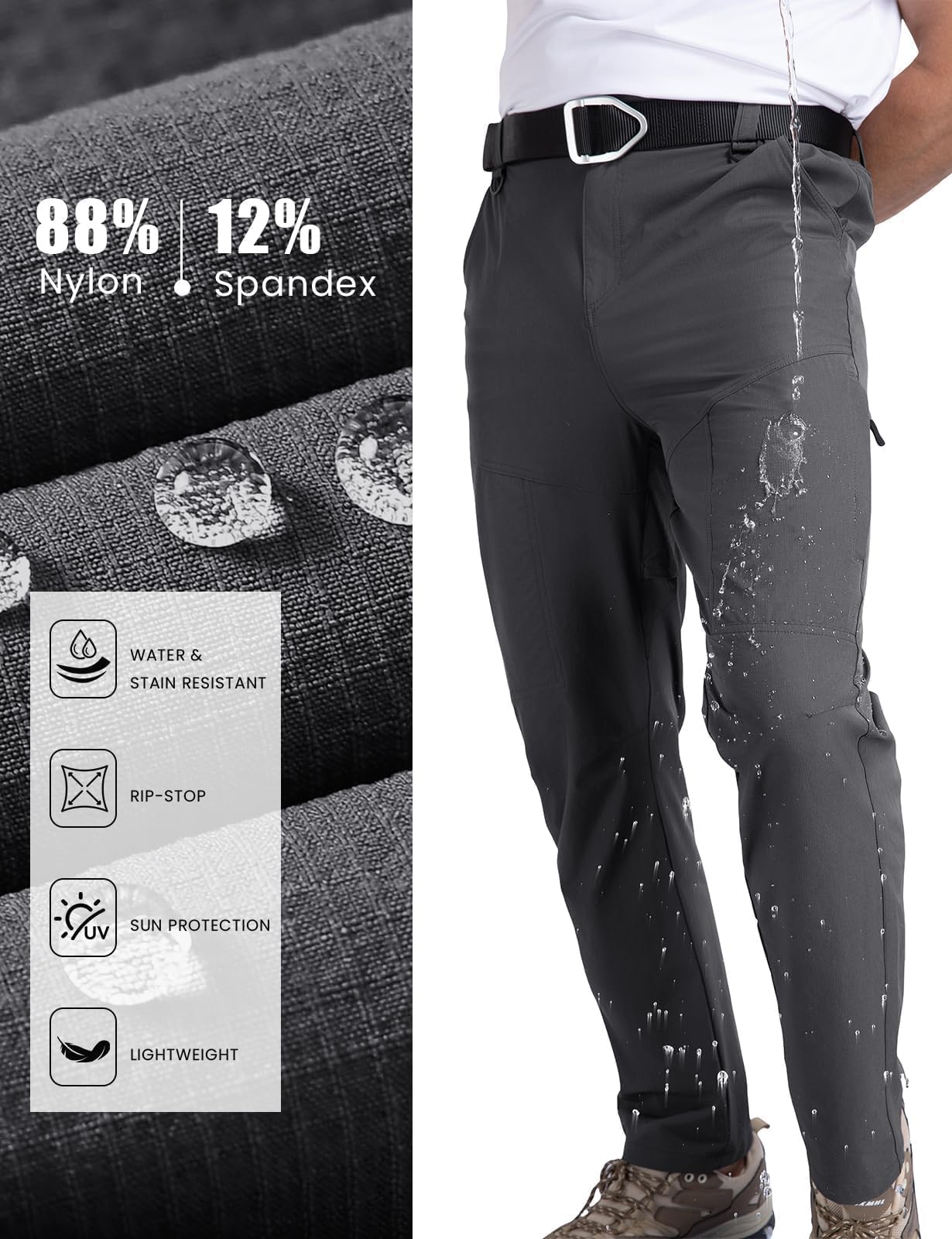 GymBrave Pantalon de randonnée Homme à séchage Rapide, léger, élastique et imperméable, idéal pour Les activités de Plein air, Les Voyages, Le Printemps et l'été.