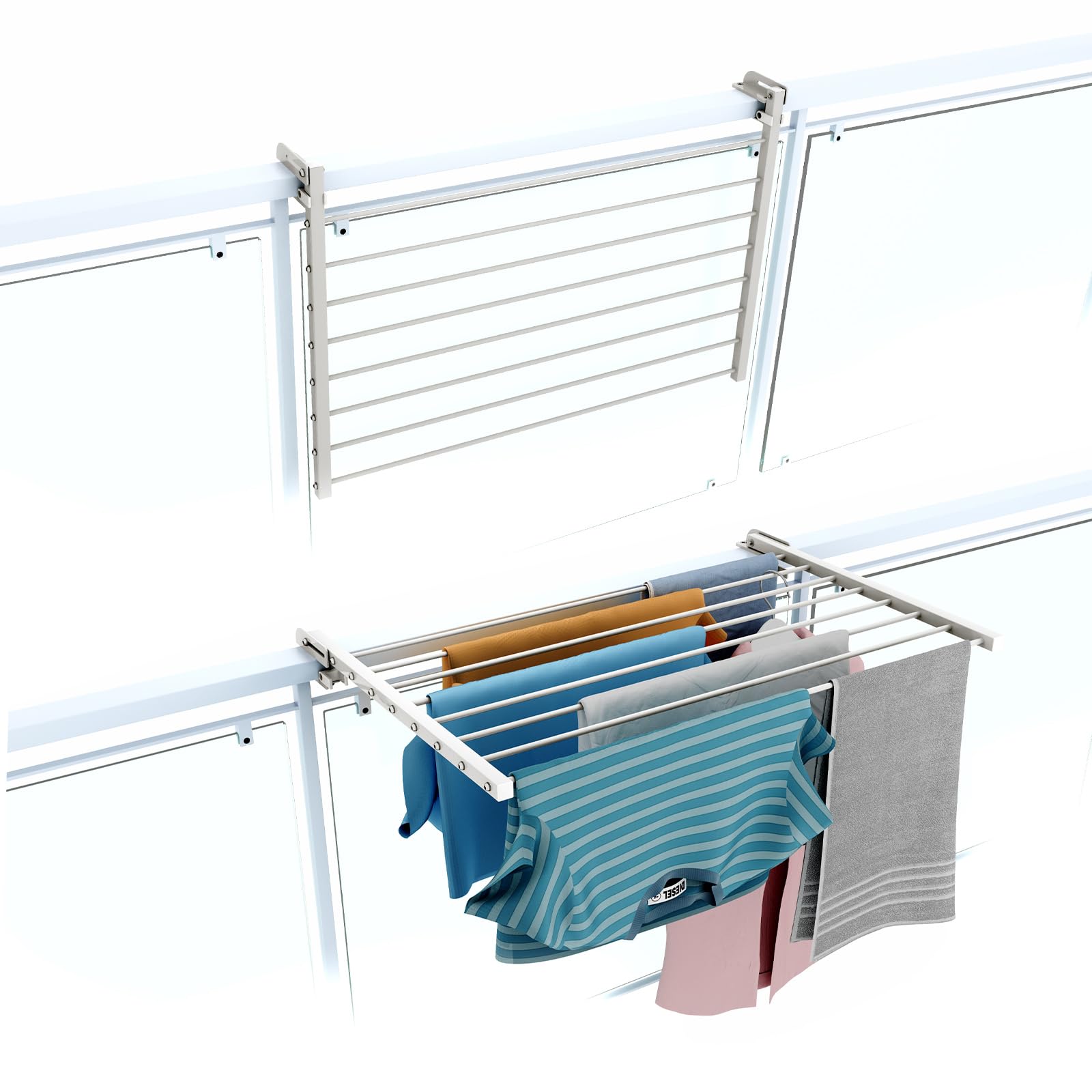 foxydry Folding Balcony Clothes Airer, Outdoor Railing Dryer Made of Stainless Steel and Aluminium Duo, for Patios, Balconies and Railings - Length 82 cm (White, 82 cm) â image 1