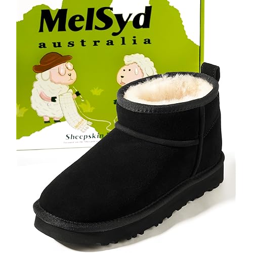 Mel&Syd 100% Australian Sheepskin Mini Boots: -22℉~59℉ Thermal Ankle Booties Daily Comfort - Waterproof Suede Breathable Winter Shoes for Professional Women Urban Commute & Office Wear