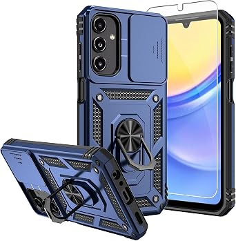 for Galaxy A15 5G Phone Case,with Screen Protector and Camera Cover,[Military Grade] 16ft.Drop Tested Cover with Magnetic Kickstand Protective Case for Samsung A15 5G, Blue