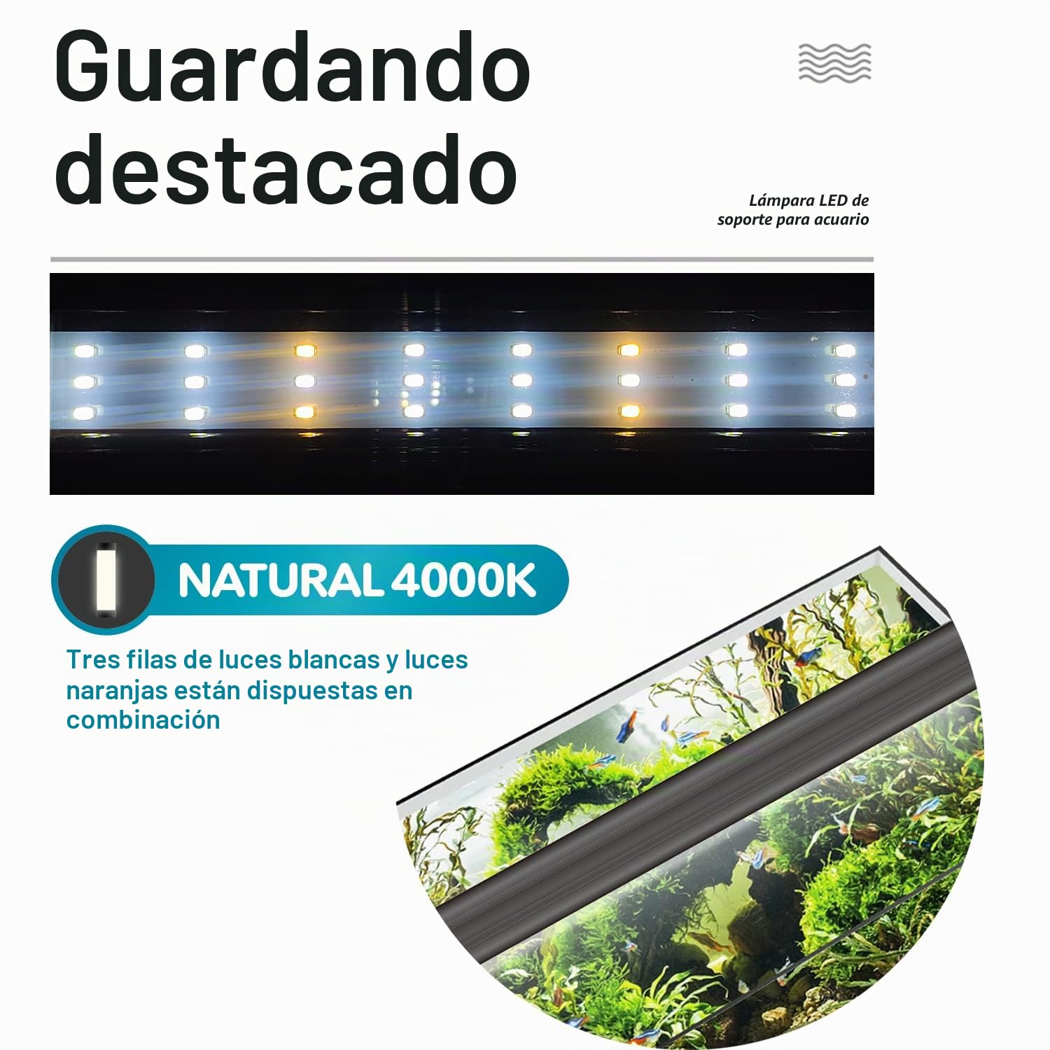 BPS Luz LED para Acuario Lámpara de Acuario 4000K Impermeable con Soporte Extensible (20W) BPS-6136
