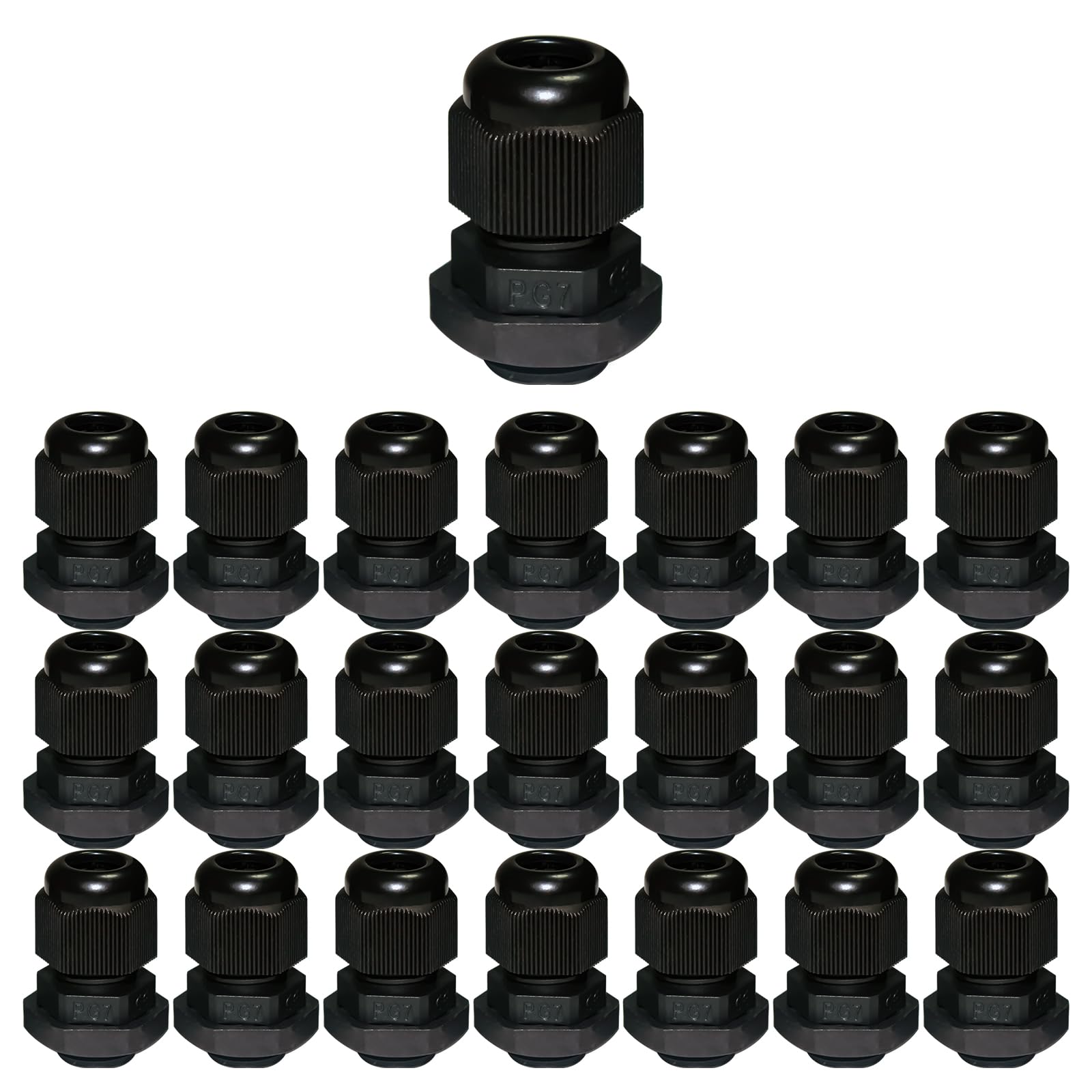 22 Pcs Adjustable Cable Glands, IP68 Waterproof Adjustable Cable Connectors PG7 Plastic Nylon Cable Connectors Gland Joints Locknut Stuffing Glands Black