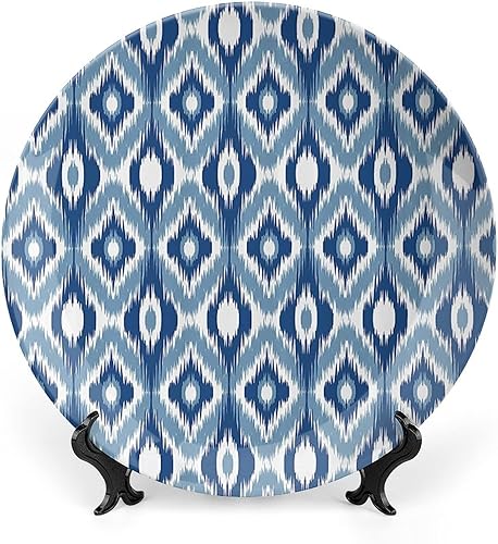 XISUNYA Ikat Decor - Plato decorativo de cerámica de 10 pulgadas, diseño de sarga desigual para mesa de comedor, decoración de recepción de boda,