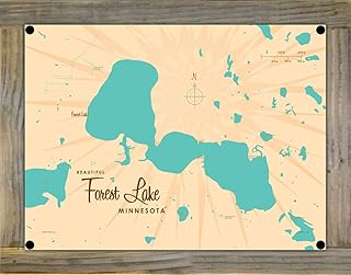 Lakebound Forest Lake Minnesota Retro Steel Metal Wall Art Map Poster, Mounted on Real Reclaimed Barn Wood, 9" x 12". Distinctive Wall Decoration for Home, Cabin, or Office