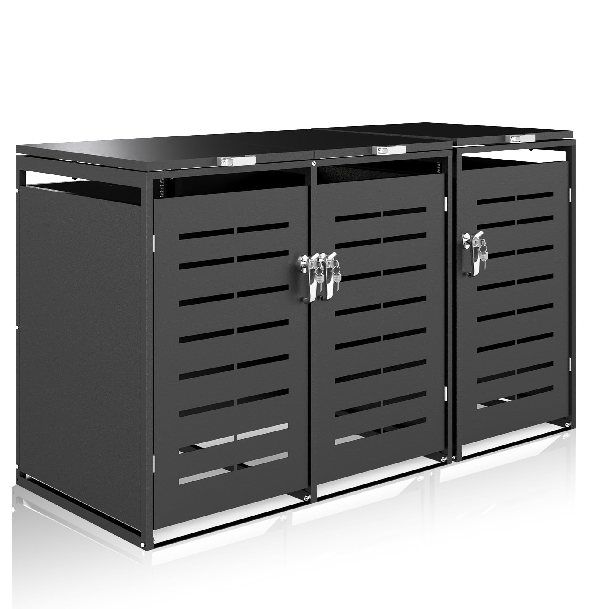 Mülltonnenbox 3er 240L, für 3 Tonnen, Outdoor Anthrazit | Verzinkter Stahl, Outdoor Mülltonnenverkleidung für 3 x 240L Tonnen, Gasdruckfedern, aufgeräumter Gartenbereich