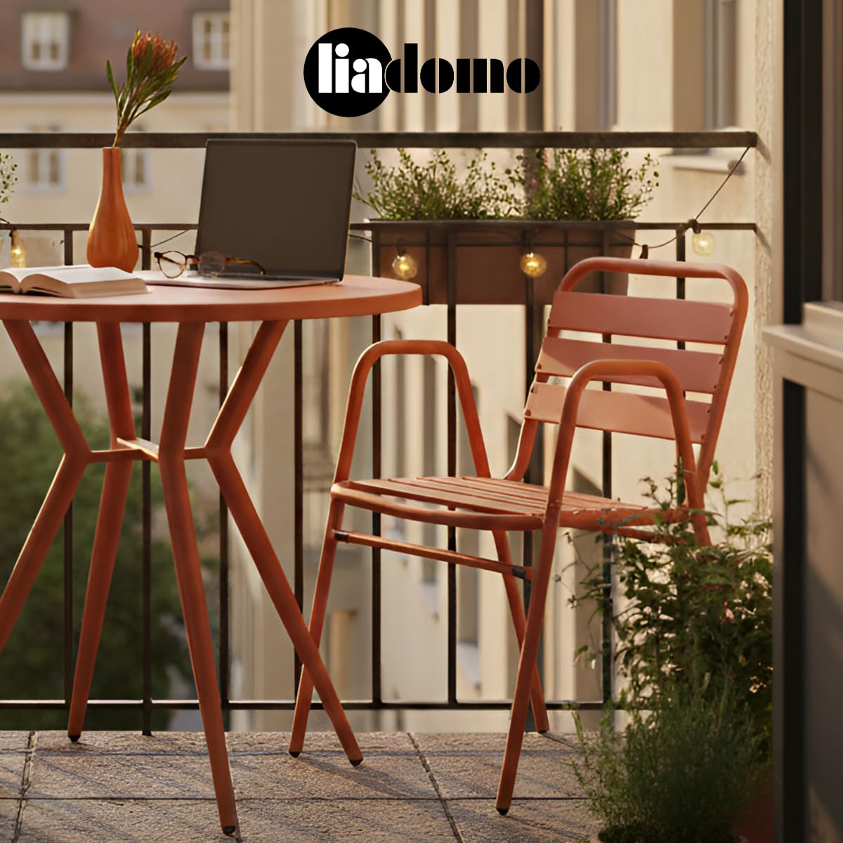 Gartenstuhl 2er-Set Lesina - 2 Stück Stapelstuhl - Aluminium-Gestell orange- wetterfest - stapelbar - Bistrostuhl - fertig montiert - für Garten, Terrasse, Balkon