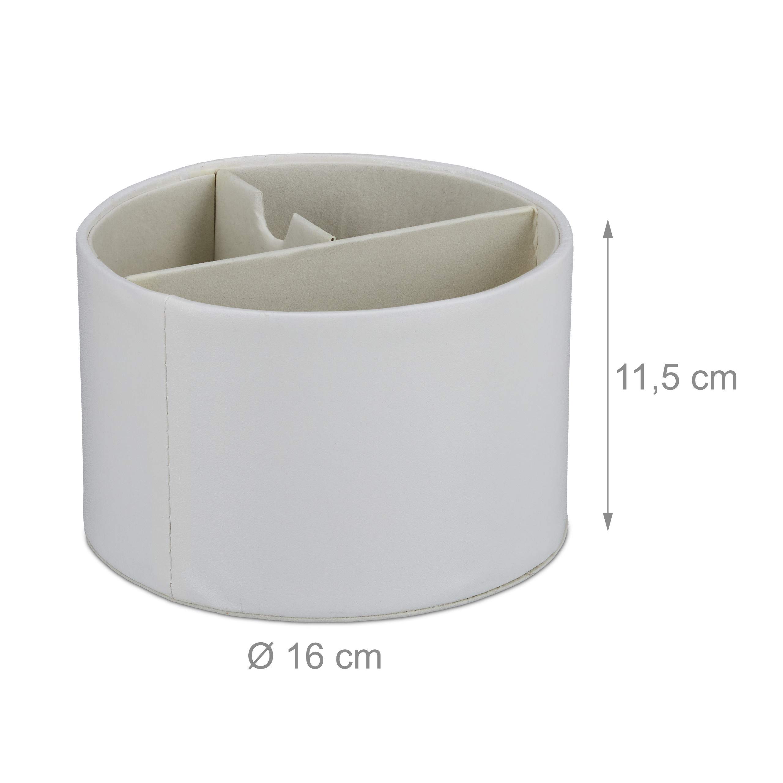relaxdays Portapenne, Rotondo, 3 Scomparti, Organizer per Casa e Ufficio, in Similpelle, H x D: 11,5 x 16 cm, Crema