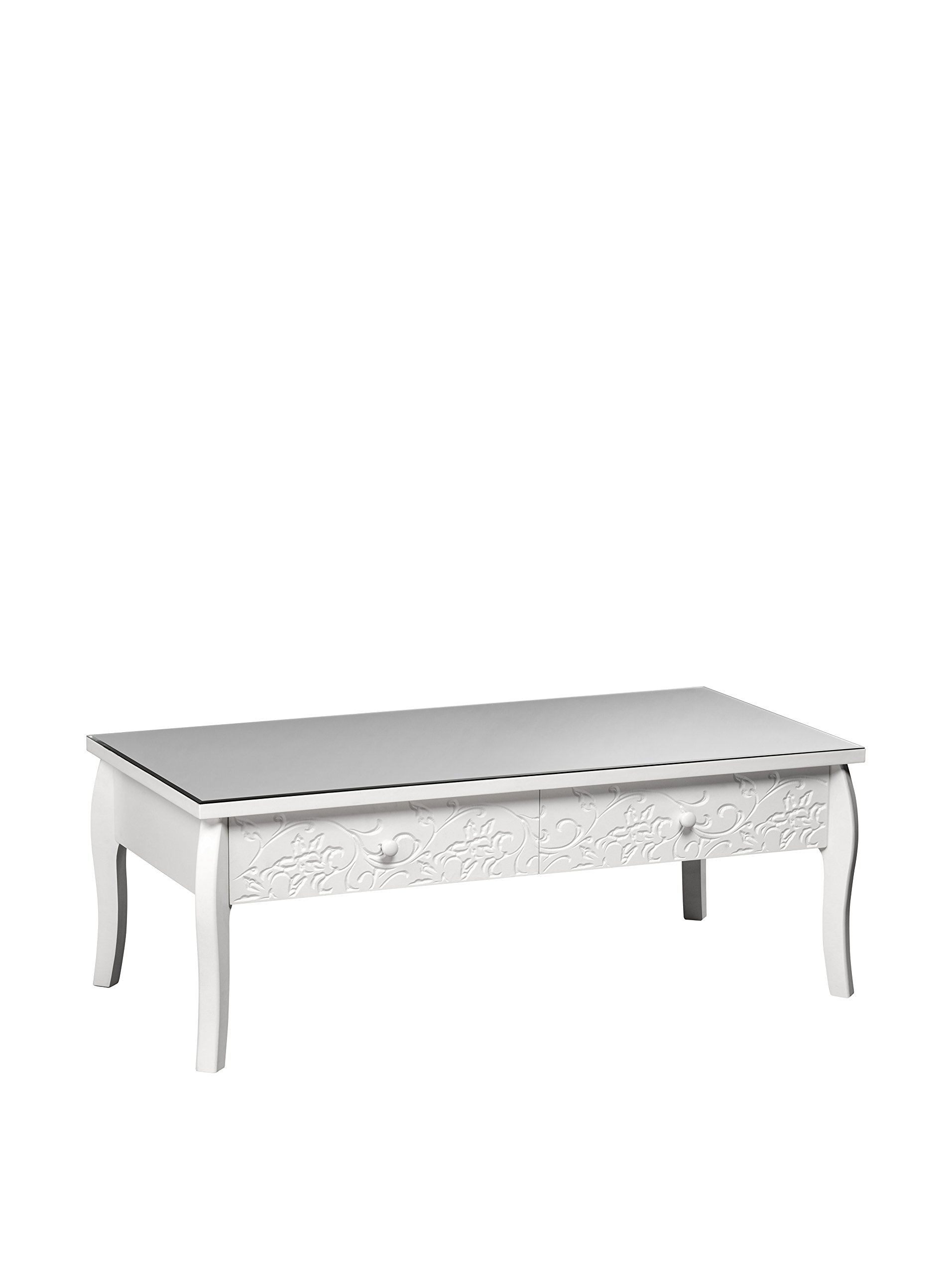 Chamonix Coffee Table - White MDF with Glass Top and Two Drawers - Premier Housewares