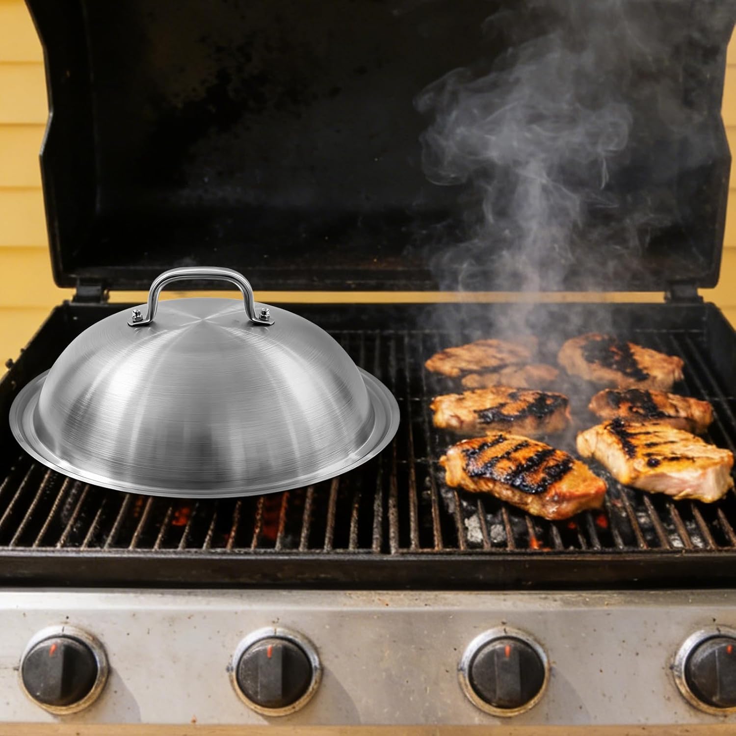 12" Heavy Duty Cheese Melting Dome - Round Basting Cover, Stainless Steel Steaming Cover Grilling Melting Dome for Flat Top Hibachi Grill Cooking Outdoor Indoor (2 Pack)