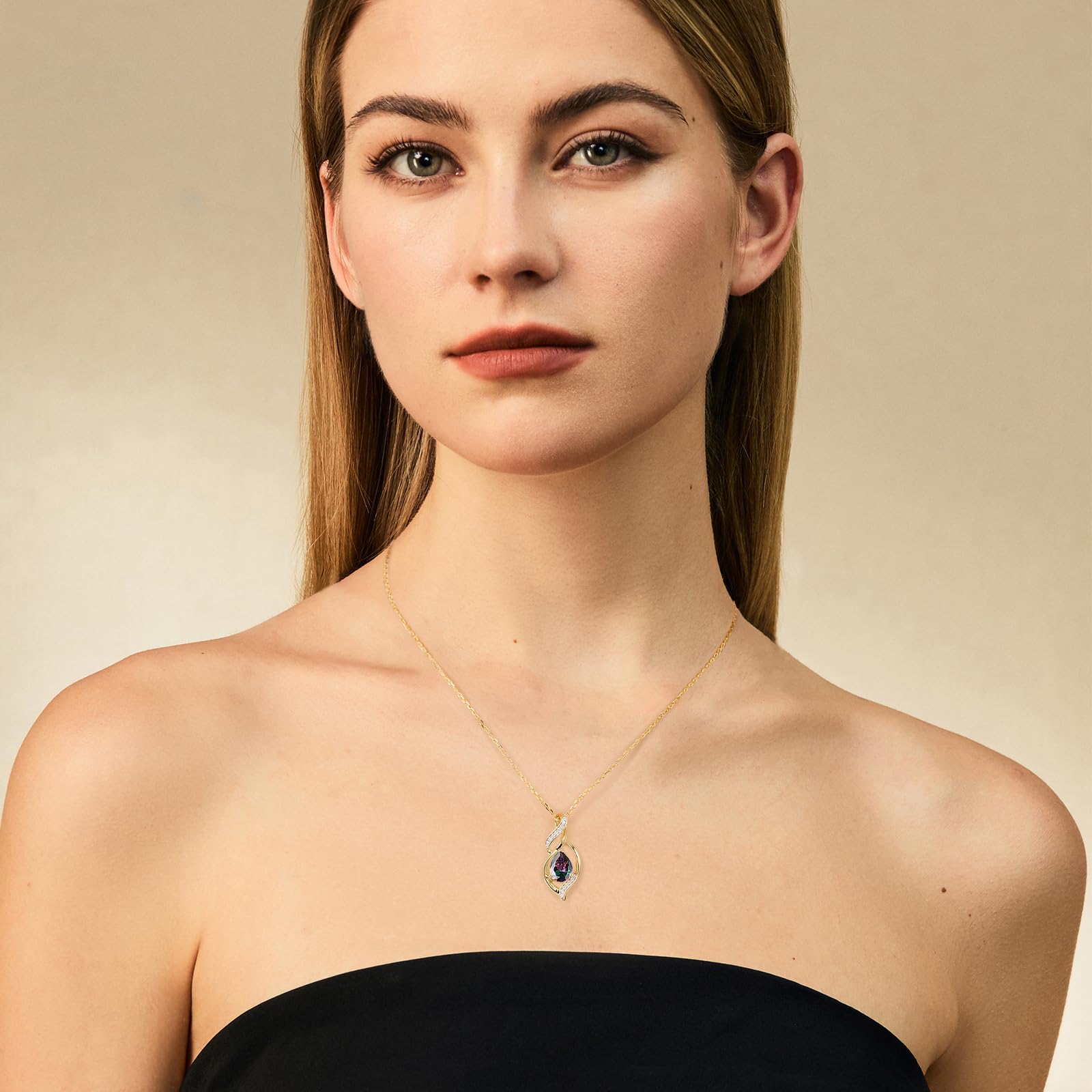 FANCIME Doppel Twist Unendlichkeit Birthstone Kette für Damen 925 Sterling Silber Vergoldet Infinity Tropfen Geburtsstein Anhänger Halskette Schmuck Geschenke für Frauen Mädchen, Kettenlänge: 40+5 cm