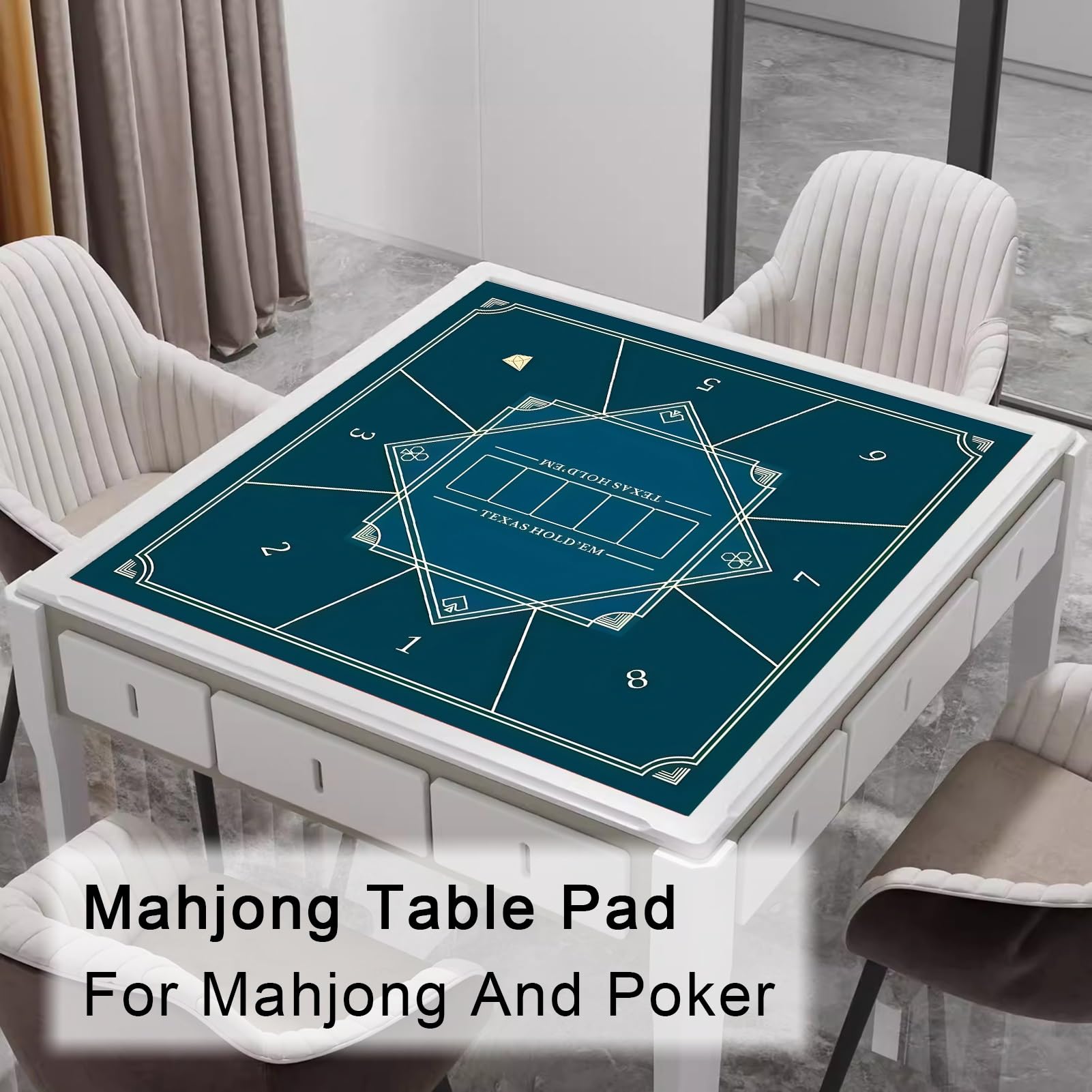 Tischmatte for Mahjong, quadratische Mahjong-Tischmatte, Spieltischmatte mit Regeln(Blu,80x80cm(31.49x31.49in))