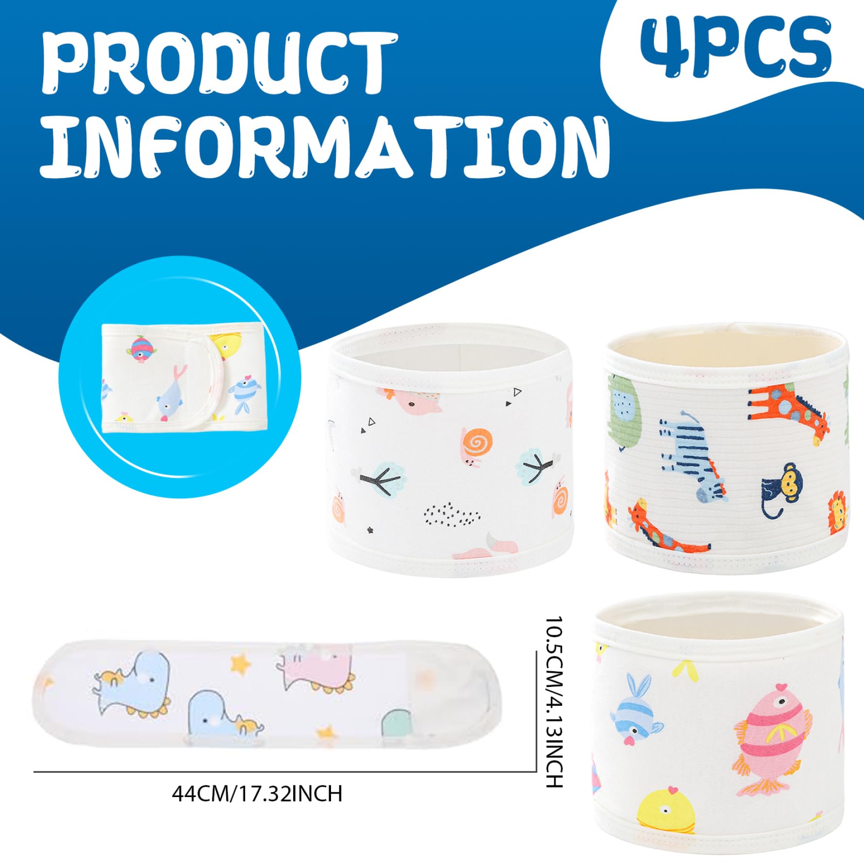 Lot de 4 housses de cordon ombilical pour nouveau-né 0 à 12 mois, bande nombril en coton doux avec 4 styles, bande ventre pour bébé, cadeaux pour garçon et fille, décoration