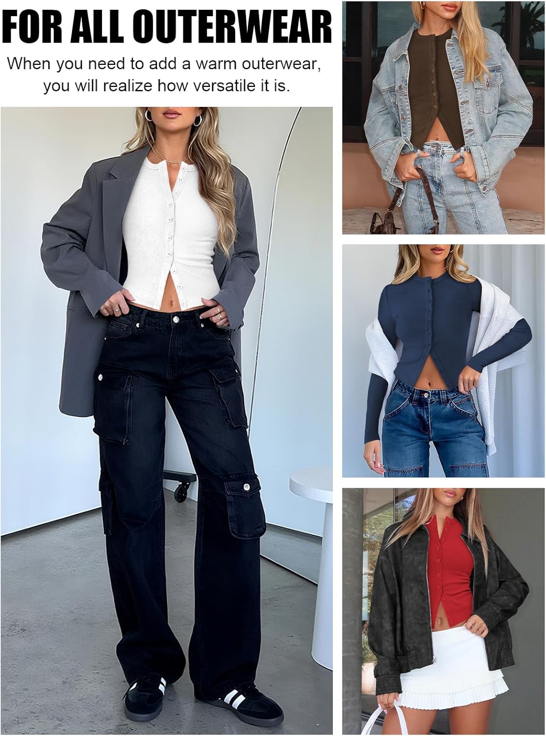 Womens Ribbed Button Down Long Sleeve Top Knit Button Up Fitted Cardigans Cropped Cute Fall Going Out Tops for Women - Image 6