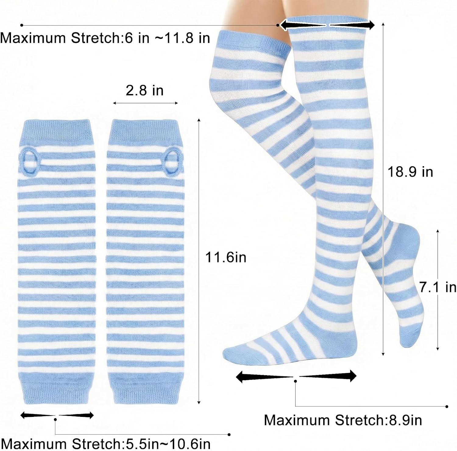 Women Socks Striped Knee High Socks Leg Arm Warmer Fingerless Gloves Set Halloween Cosplay