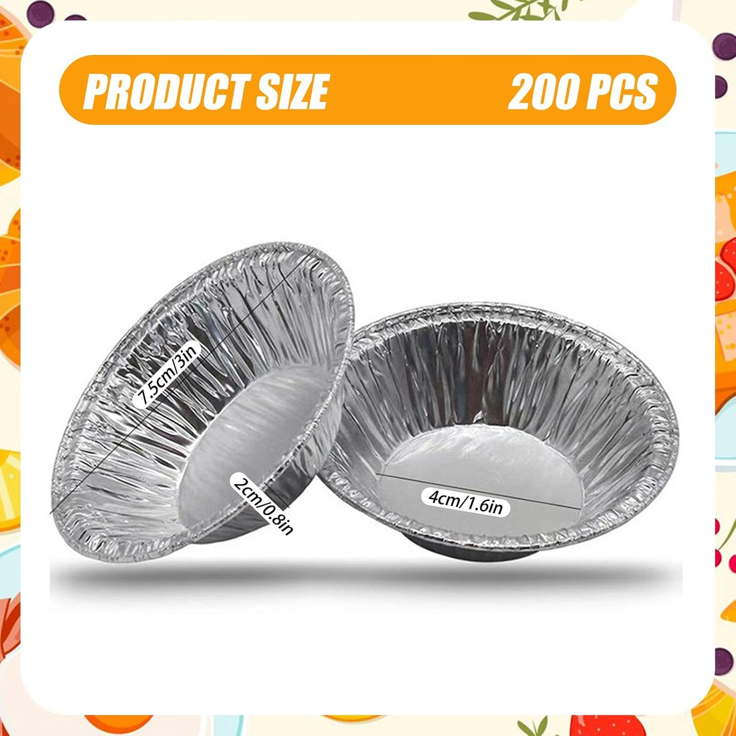 200 Pack Disposable Mini Pie Tins, 7.5cm Aluminum Foil Round Tart Pie Foil Pans for Bakeries, Cafes, Restaurants, Small Pie Tins, Mini Pie Mold Foil Tins for Baking, Cooking, Storage or Reheating