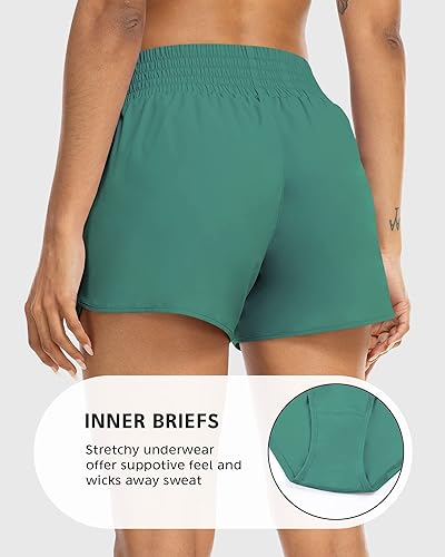 Miniatura 3 de YEZII Pantalones cortos deportivos para mujer con bolsillos, cintura alta, pantalones cortos de entrenamiento para correr, gimnasio, yoga,