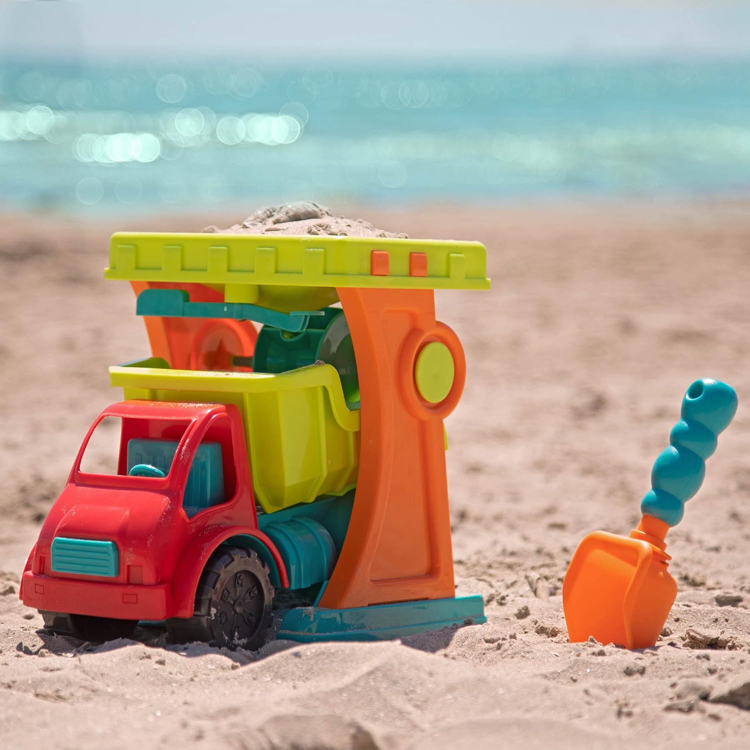 B. toys – Sandy Sifter Set – Sand Mill Playset with Dump Truck, Shovel – Sand & Beach Toys for Toddlers, Kids - 18+ Months