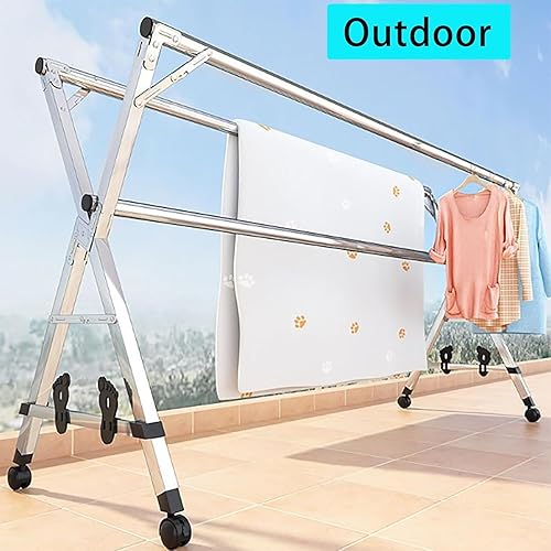 Miniatura 7 de Stainless Steel Clothes Drying Rack  Standing Garment RackPortable and Foldable, Adjustable Length, Easy to Move,for Laundry Rooms, Utility Rooms,
