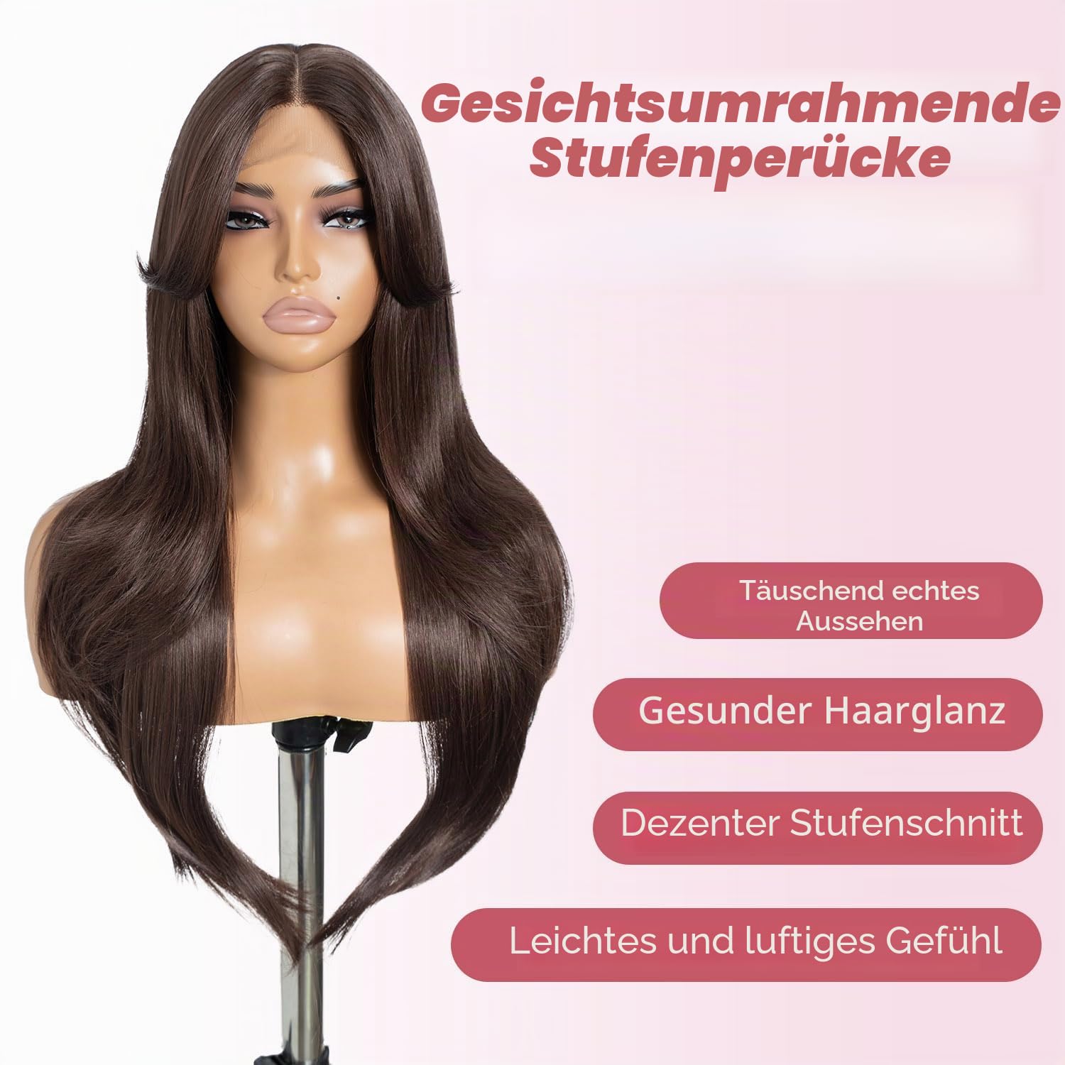 Style Icon Brown Curtain Bangs Wig HD Lace Front Wigs 26 Inches Long Muti Layered Wigs Synthetic Lace Front Wig 13x5x1 T Part Wig for Daily Party Use
