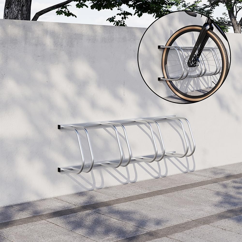 BAKAJI Estante para Bicicletas de Suelo o Pared, Soporte de estacionamiento Exterior para Bicicleta, de Acero, Soporte para Bicicleta con Material de Montaje Incluido