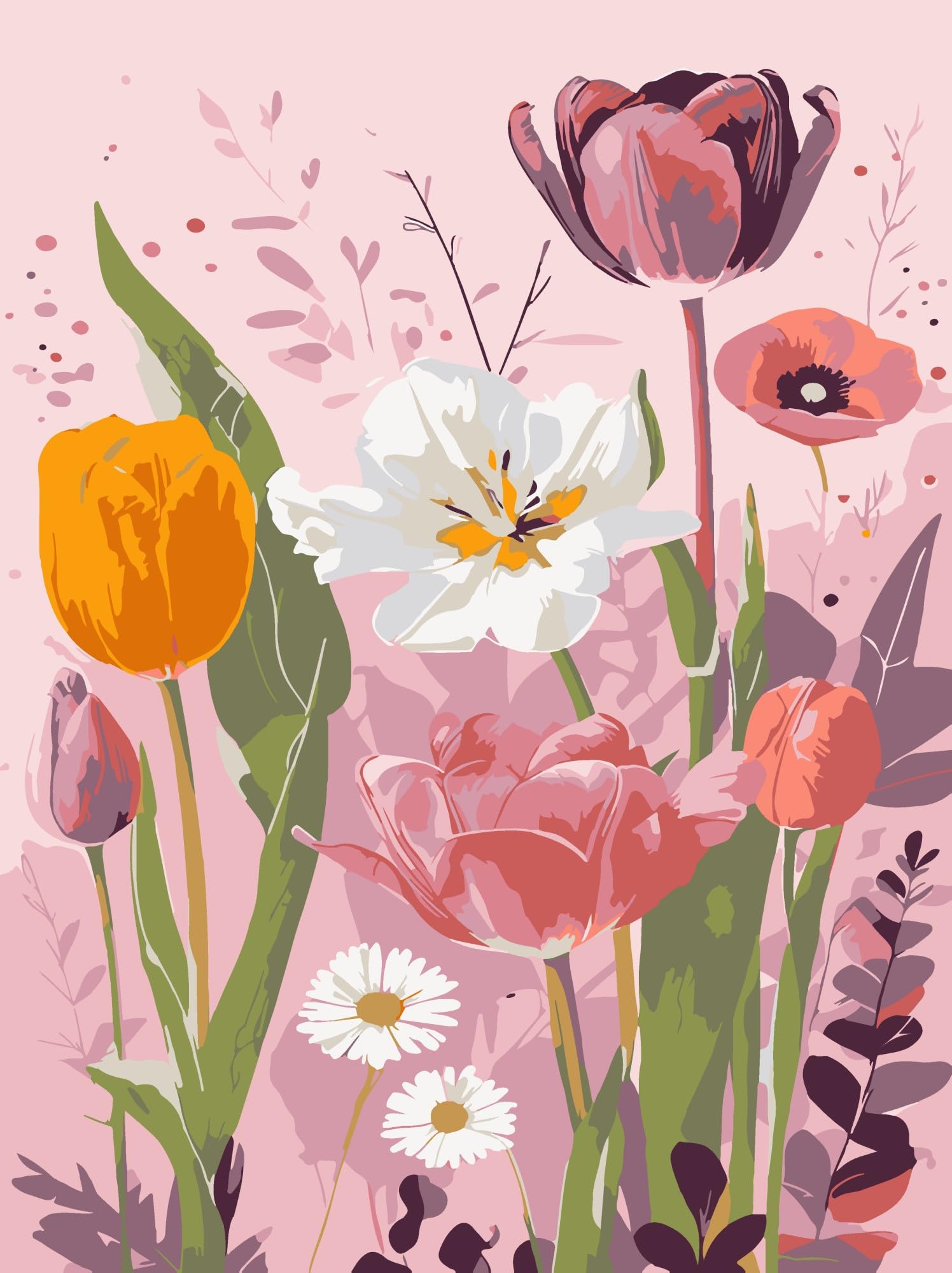HKLIOPU Flower Painting by Number Kits for Adult,DIY Canvas Oil Painting Kit for Beginner,Arts Craft for Home Wall Decor 12x16inch — image 1