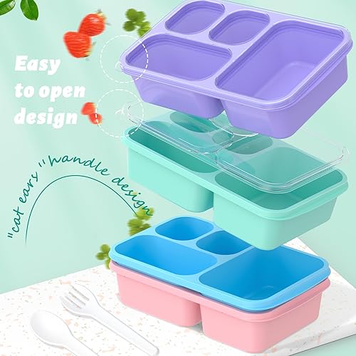 Miniatura 4 de Enstphjoy Lonchera Bento  Paquete de 4 recipientes de aperitivos para preparación de comidas, apto para microondas, lonchera de 4 compartimentos,