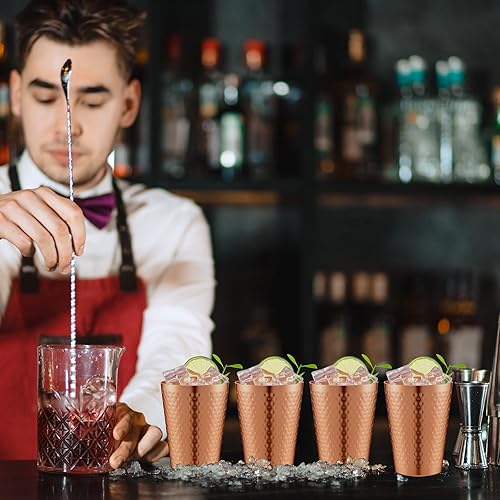 Miniatura 3 de Tanlade 24 vasos de cobre martillado anodizado de 14 onzas de aluminio para café helado, tazas de cobre apilables, tazas de metal con acabado de