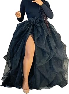 Women's Tulle Maxi Skirt Floor Length Layered High Waist Split Skirt A-Line Puffy Mesh Tutu Skirt for Wedding Party - Buy now