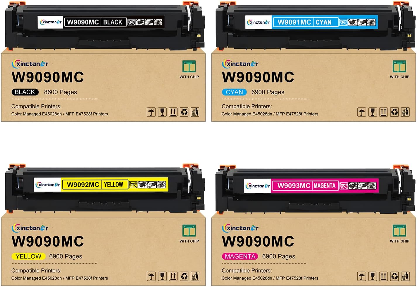 W9090MC Toner Cartridge Set High Capacity Compatible for HP W9090MC W9091MC W9092MC W9093MC Toner Work for HP Color Managed E45028dn MFP E47528f Printer (4-Pack, with Chip)